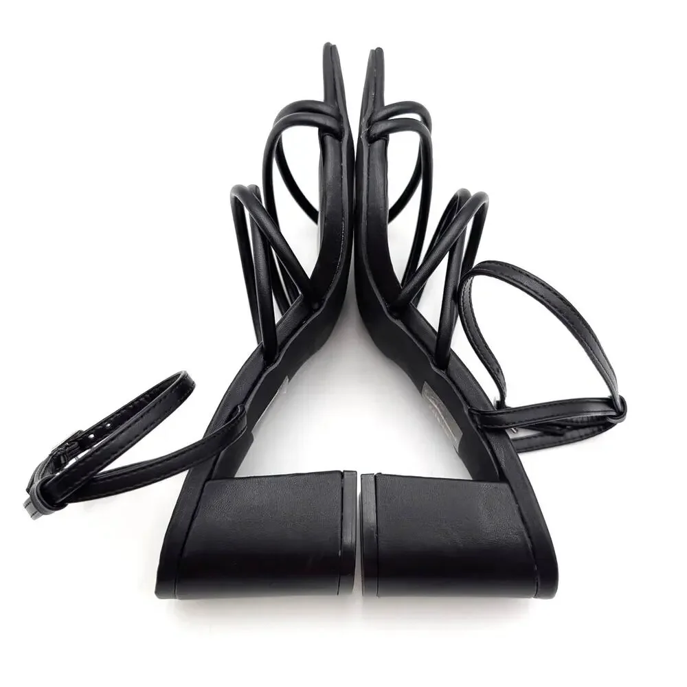 Berness Emmarie Tubular Strap Sandals Open Toe Women's Black Size US7 EU37.5